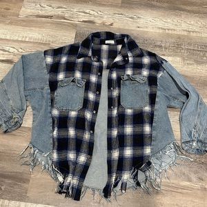Flannel Denim Jacket with Fringe